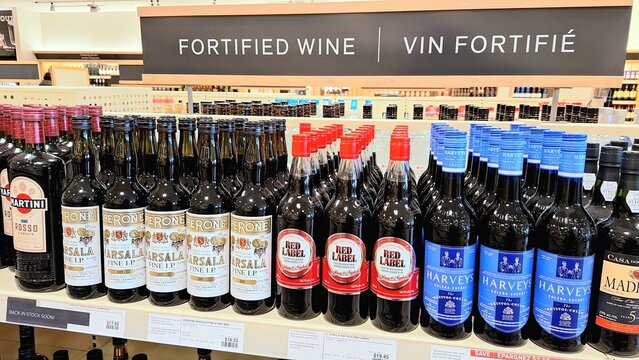 Variety of Fortified Wines on Store Shelf