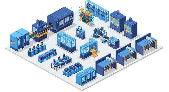 Isometric Industrial Factory and Office Elements Collection.