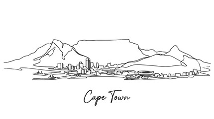 Obraz premium Minimalist Line Drawing of Cape Town City Skyline with Table Mountain Backdrop in Artistic Style