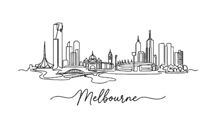 Fototapeta premium Minimalist Line Drawing of Melbourne's Skyline Featuring Iconic Buildings and Urban Landscape