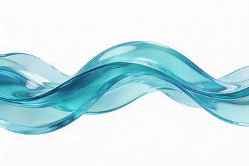 Abstract turquoise wave fluid motion on white background. Smooth, transparent, dynamic liquid-like design for decorative, artistic, or graphic use.