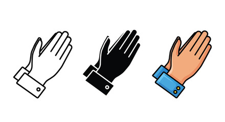 Fototapeta premium Three distinct graphic styles illustrating hands clasped together in a respectful or praying gesture, symbolizing faith, devotion, contemplation, and spiritual reverence.