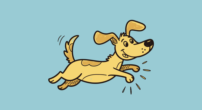 Cartoon dog running fast outdoors.