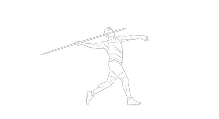 Fototapeta premium Javelin Throw Athlete Line Drawing Vector Illustration Competition Design Element