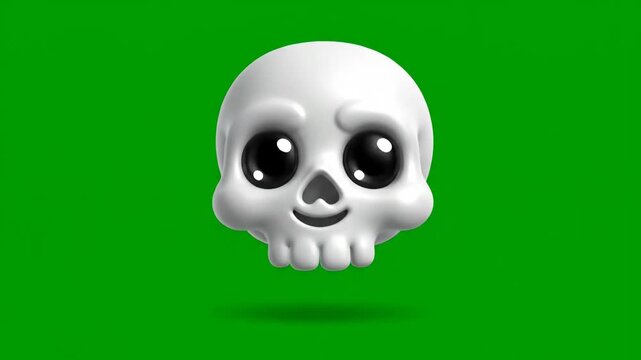 Animated skull emoji on green background video sequence.