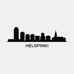 Obraz premium Helsinki skyline silhouette against a light gray background with city name