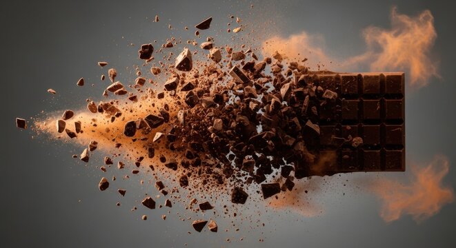 Explosion of a brick wall with debris flying outwards.