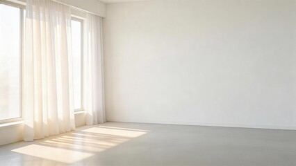 Fototapeta premium Empty room with sunlight through curtains