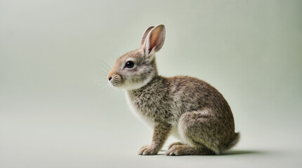Naklejka premium Sideways rabbit sitting quietly on light studio surface minimal scene