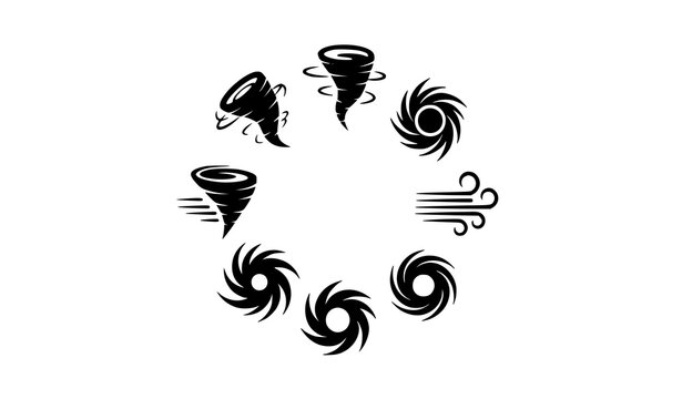 Tornado hurricane and cyclone symbol set with black swirling storm icons vector illustration