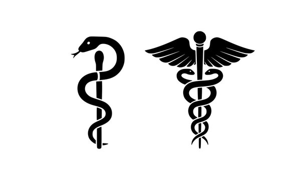 Rod of Asclepius and Caduceus medical symbols vector illustration healthcare staff serpent icons