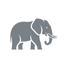 Obraz premium A simplified graphic illustration of an elephant in profile, presented in a flat, vector art style with a grayscale color scheme