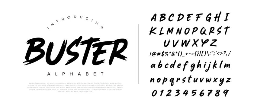 Buster Alphabet Hand Drawn Brush Script Font for Gritty Urban Streetwear Poster Design Artistic Hand Lettering Distressed Typography