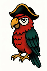 Fototapeta premium an AI Image Generator, Colorful Parrot Wearing Pirate Hat Cartoon Illustration