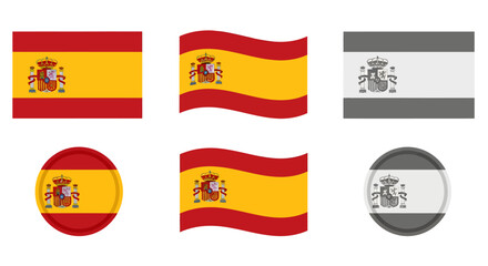 Obraz premium Flags of Spain and other country waving and circular emblems compared
