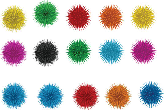Colorful vector collection of sea urchin icons in various bright shades isolated on white for marine life design
