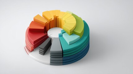 Obraz premium Colorful 3D Pie Chart with Vibrant Segments Displaying Data Visualization for Business Analytics and Financial Reports