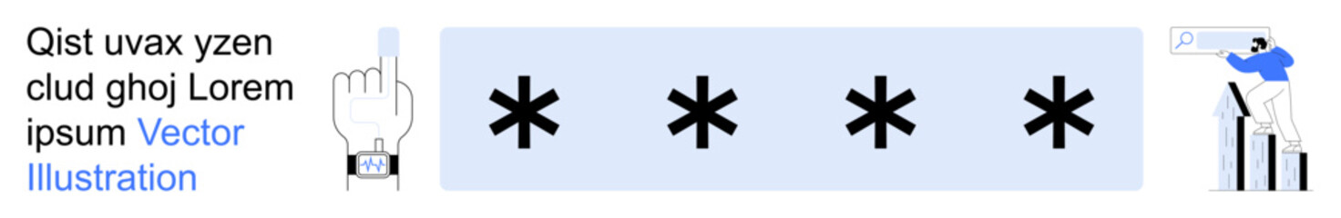 Obraz premium Data security, password protection, digital safety, identity verification, user authentication, app accessibility. Asterisks and user interface. Data security and password protection visuals