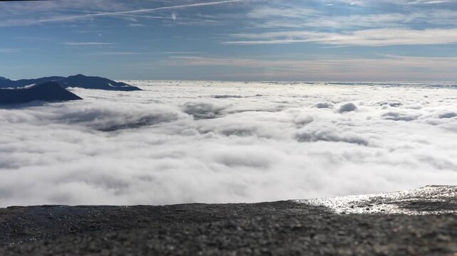 Timelapse of Clouds Moving Below Mountain Peaks at Moro Rock, Sequoia National Park