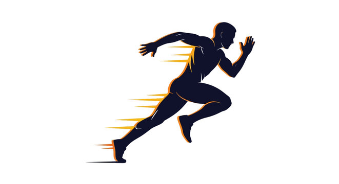Dynamic vector illustration graphic depicting a sprinter athlete accelerating powerfully from a starting position design