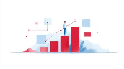 Fototapeta premium Business Growth Concept with Bar Chart and Character, Data Visualization, and Trend Analysis Using Animated Graphics