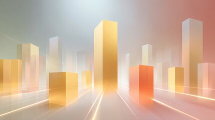 Fototapeta premium Abstract city skyline with geometric shapes and vibrant colors representing modern architecture and digital design concepts