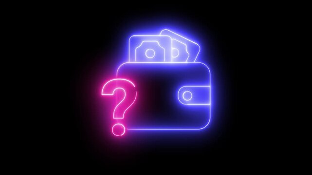 Neon light effect animation of a wallet icon with a question mark