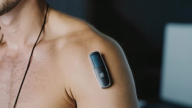  Reader device scans sensor wirelessly, glucose reading updates on display, camera performs 360-degree rotation around sensor