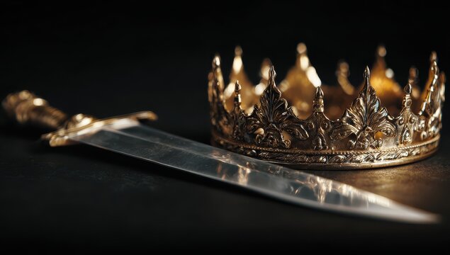 crown and sword on a black background