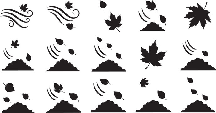 Black and white autumn leaves blowing in wind