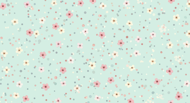 Graphic Design: Cute Flat Spring Floral Dot Seamless Pattern Illustration Background