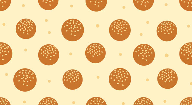 Flat Art Food Industry Seamless Pattern with Asian Sesame Balls and Dots