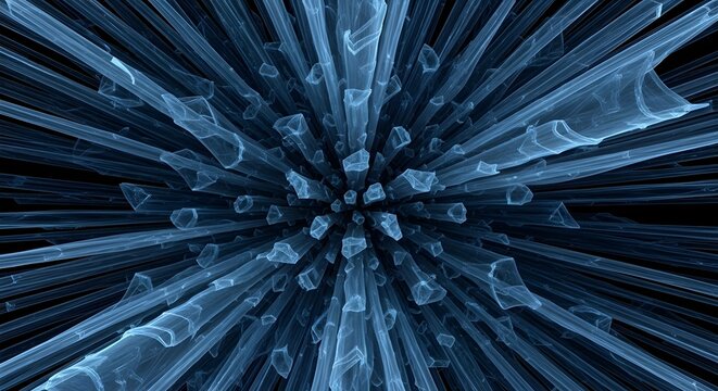 Abstract Blue Crystal Formation on Black Background