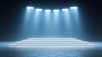 Obraz premium Modern stage with bright spotlights illuminating a minimalist design, perfect for presentations or performances