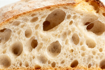 Close-up of Artisan Sourdough Bread Crumb with Air Pockets