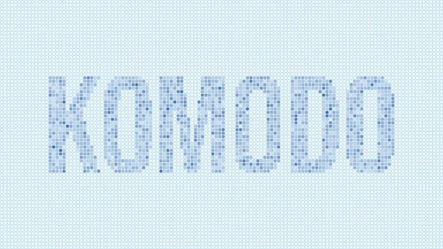 Komodo dotted map animation. Digital style shape of the island. Komodo shape and title blue dots appear with flickering effect. Indonesia. Modern Intro, outro, title, logo video.