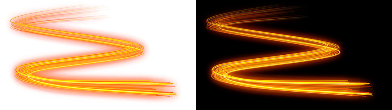 PNG image of&nbsp;Brilliant orange and yellow light trails weave an abstract, glowing, serpentine motion graphic on transparent background