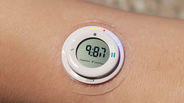  Temperature reading updates on parent's smartphone app, patch LED changes color indicating fever threshold, camera stays static