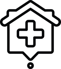 Fototapeta premium Line art icon of a building with a medical cross, representing a healthcare facility, hospital, or clinic location, symbolizing community health and accessible medical services