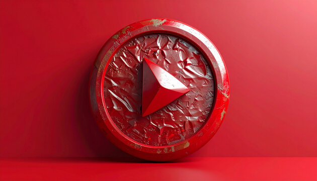Abstract red play button icon against a vibrant red background