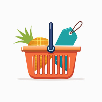 Orange shopping basket with pineapple and price tag.