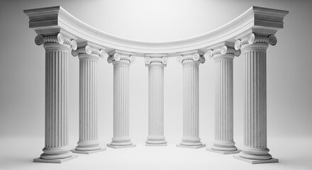 Fototapeta premium A row of classical columns forms a curved archway. The columns are white and feature ornate Corinthian capitals.