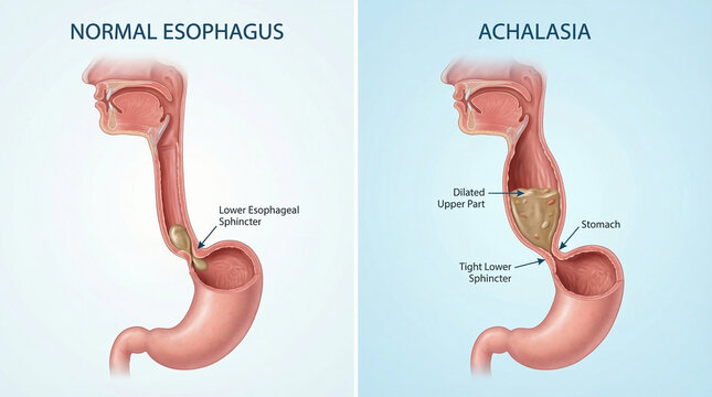 Achalasia Esophageal Disorder Dilated Esophagus and Stomach Illustration