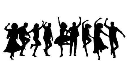 Fototapeta premium Group of silhouetted dancers performing a lively routine together
