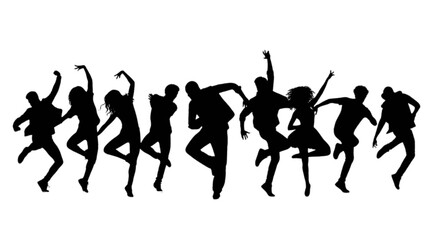 Obraz premium Dynamic silhouettes of people dancing in mid-air celebration