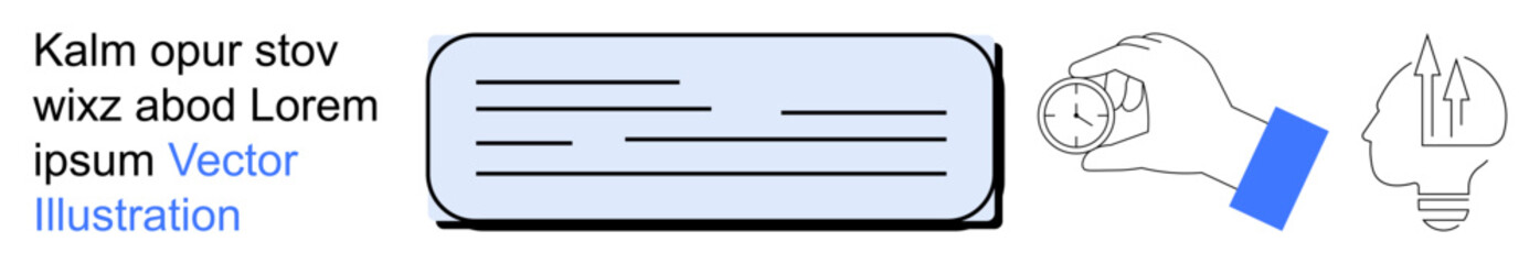 Time management, creativity, brainstorming, organization, productivity, innovation. A rectangular text box, hand holding a clock and lightbulb with a pencil. Time management and creativity concepts © robu_s
