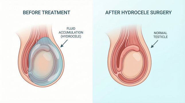 Hydrocele Surgical Repair and Normal Scrotal Sac Comparison