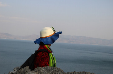 active, adventure, background, backpack, beach, beautiful, carefree, close up, escape, female, freedom, fun, girl, happiness, happy, hiker, hiking, hill, horizon, joy, landscape, life, lifestyle, male