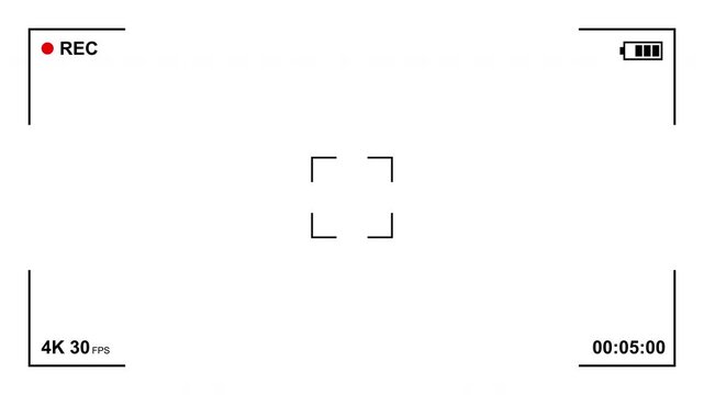 Camera recording screen overlay alpha channel. Video camera interface display transparent background. 4K Video