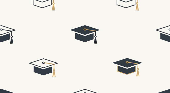 Seamless pattern of graduation caps symbolizing academic achievement and success.